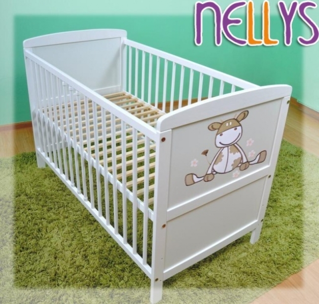 Dřevěná postýlka Nellys bílá - Kravička béžová