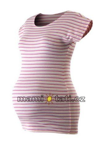 JOŽÁNEK Těhotenské triko krátký rukáv PROUŽEK - růžová-bílá