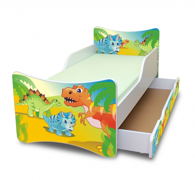 NELLYS Dětská postel se zábranou a šuplík/y Dino - 160x80 cm