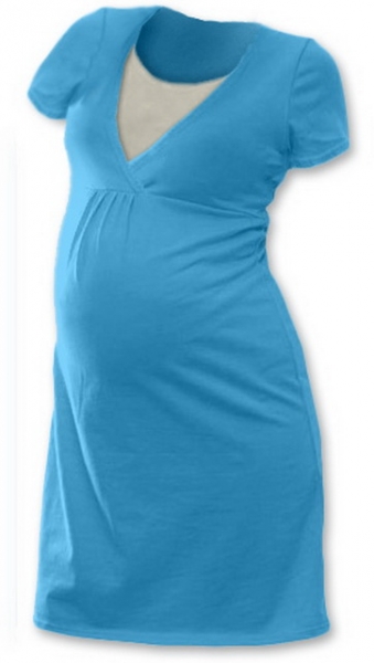 JOŽÁNEK Těhotenská, kojící noční košile JOHANKA krátký rukáv - tyrkys