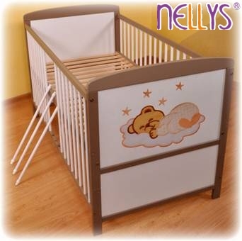 Dřevěná postýlka Nellys béžově hnědá Spící medvídek TEDDY