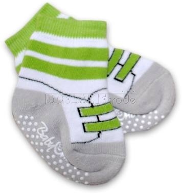 Bavlněné protiskluzové froté ponožky 0-6m - zelené s pruhem - Bota