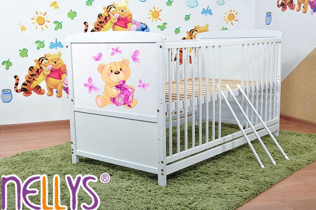 Dřevěná postýlka Nellys bílá - Míša dáreček růžový
