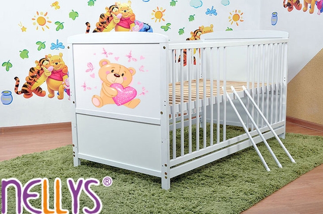 Dřevěná postýlka Nellys bílá - Míša srdíčko růžové