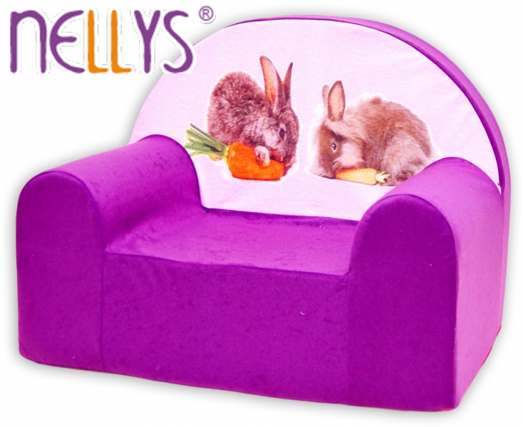 Dětské křesílko/pohovečka Nellys ® - Zajíčci ve fialové