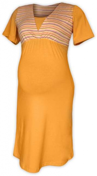 Těhotenská-kojící noční košile - sv.oranž/oranž proužek