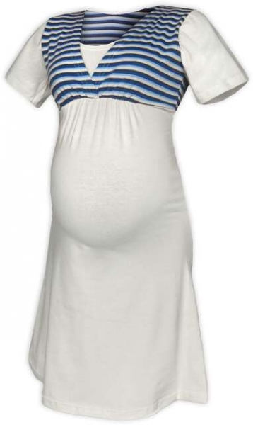 Těhotenská-kojící noční košile - smetanová/námořnický proužek
