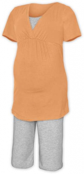 Těhotenská-kojící pyžamo - sv.oranž/šedý melír
