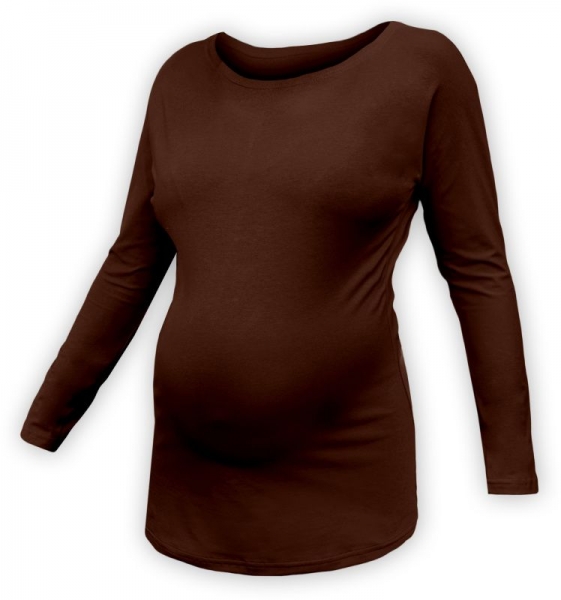 Těhotenské tričko dlouhý rukáv LENKA - čokoládově hnědé