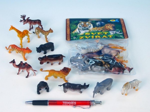 Zvířátka safari/ZOO malá asst 12 druhů 12ks v sáčku 13x10x2cm