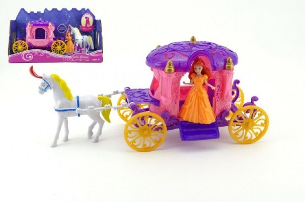 Kůň s kočárem + panenka plast 40cm v krabici