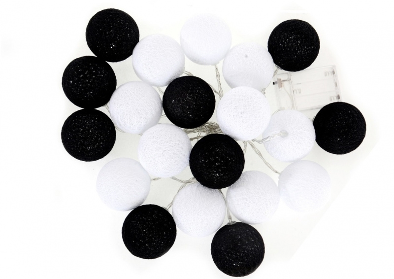 Cotton Balls - svítící koule, černá/bílá, 20ks (barva:)