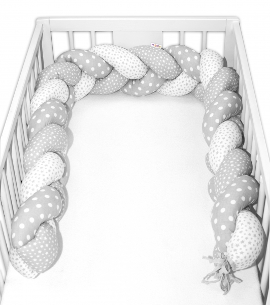 Mantinel Baby Nellys pletený cop Bubble, Stars - šedá, bílá, šedá