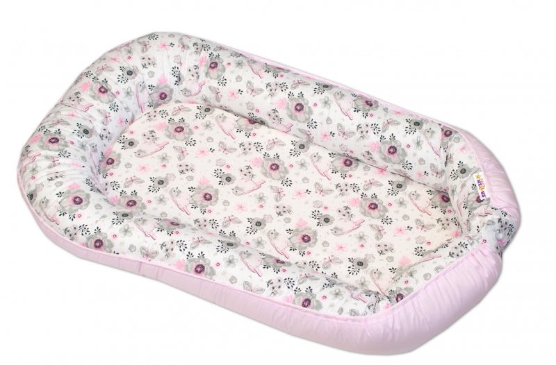 Baby Nellys Oboustranné maxi hnízdečko Baby Nellys, 70x93 cm, Ptáčci - růžové