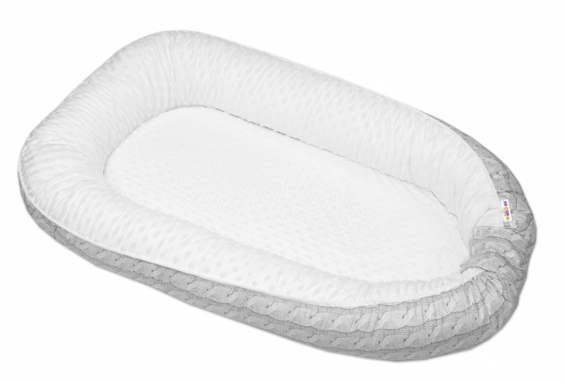 Maxi oboustranné hnízdečko Baby Nellys s minky pro miminko Pletený cop - šedé