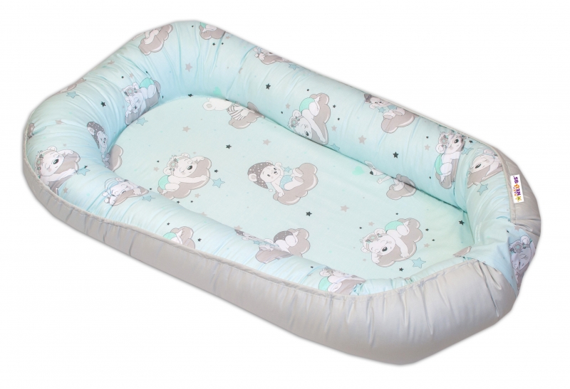 Oboustranné maxi hnízdečko Baby Nellys, 70x93 cm, Mráček - mátové/šedé