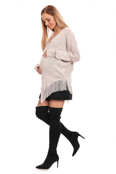 Be MaaMaa Těhotenské pončo dlouhý rukáv - béžové, Velikost: L/XL