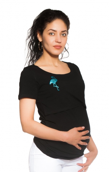 Be MaaMaa Těhotenské/kojicí triko Flamingo - černé, vel. XL, Velikost: XL (42)
