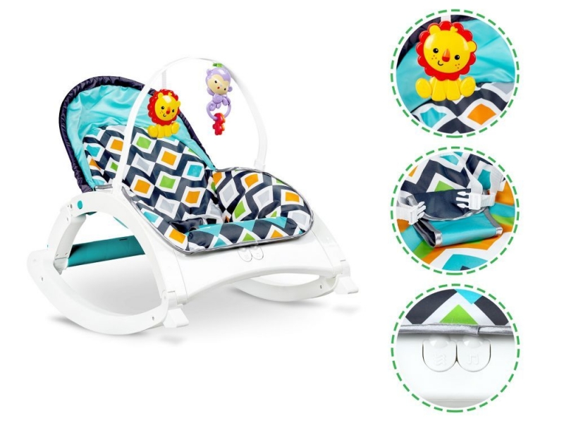 Eco toys Multifunkční lehátko 3v1, kolébka s vibrací a hudbou - modré ()