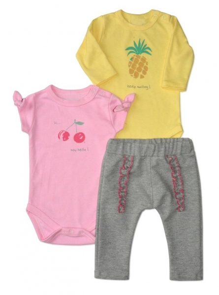 Sada 1 x body dl. rukáv, 1 x body kr. rukáv + 1 x tepláčky K-Baby - Keep smiling, vel. 80, Velikost: 80 (9-12m)