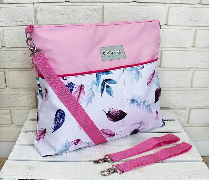 Stylová taška na kočárek Baby Nellys Hand Made - Listy - růžová, Ce19