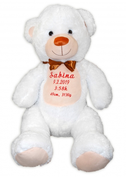 Baby Nellys Plyšový medvěd 100 cm s výšivkou na přání - bílý