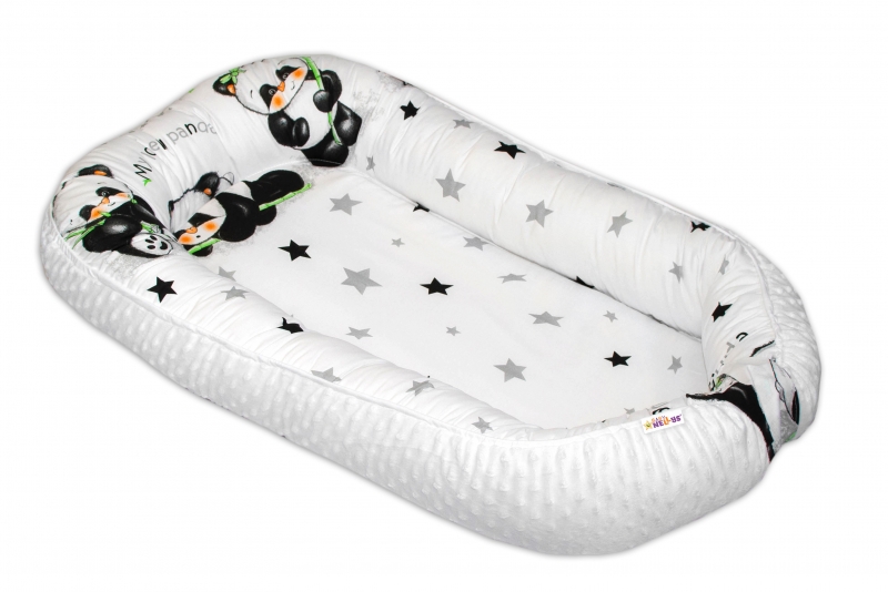 Oboustranné hnízdečko Baby Nellys s minky pro miminko Panda - bílé