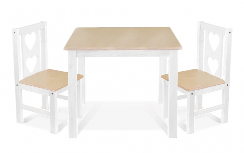 BABY NELLYS Dětský nábytek - 3 ks,  stůl s židličkami - přírodní ll., bílá, B/06
