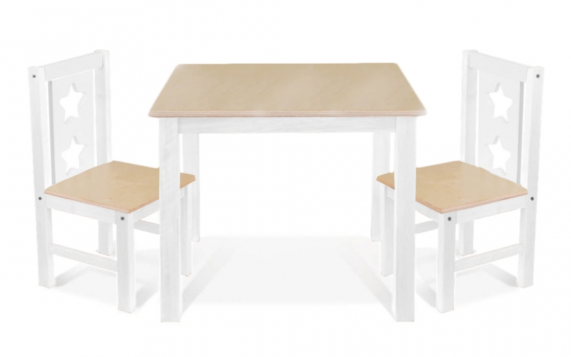 BABY NELLYS Dětský nábytek - 3 ks,  stůl s židličkami - přírodní ll., bílá, C/06