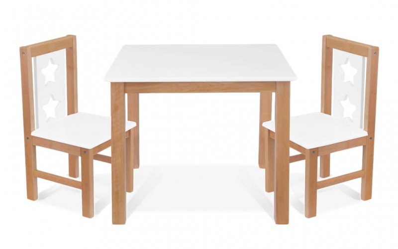 BABY NELLYS Dětský nábytek - 3 ks,  stůl s židličkami - přírodní , bílá, C/08