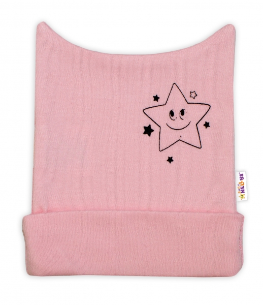 Novorozenecká čepička Baby Nellys, Baby Little Star - růžová, vel. 56