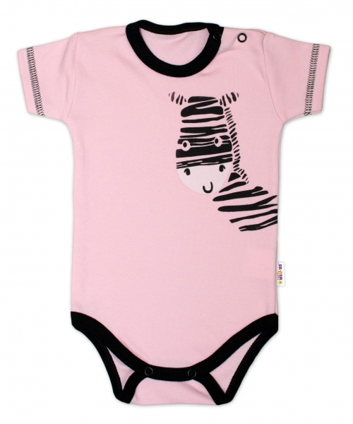 Body krátký rukáv Baby Nellys, Zebra - růžové, vel. 74, Velikost: 74 (6-9m)