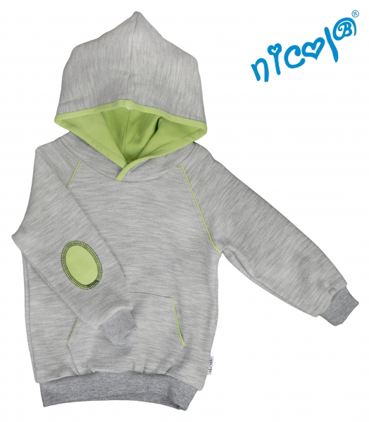 Mikina s kapucí Nicol, Boy - šedá/zelená, vel. 98
