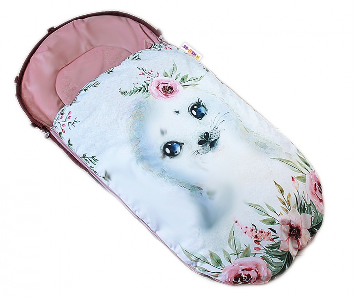 Dětský fusák Baby Nellys WINTER LUXURY velvet, 105 x 55 cm - lachtánek / pudrově růžová