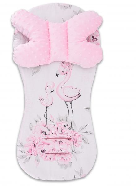 Sada do kočárku Baby Nellys minky, podložka + polštářek - Plameňák, růžová