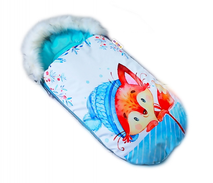 Fusak Baby Nellys Winter Friends Lux velvet s kožešinkou, 105x55 cm - liška/tyrkys
