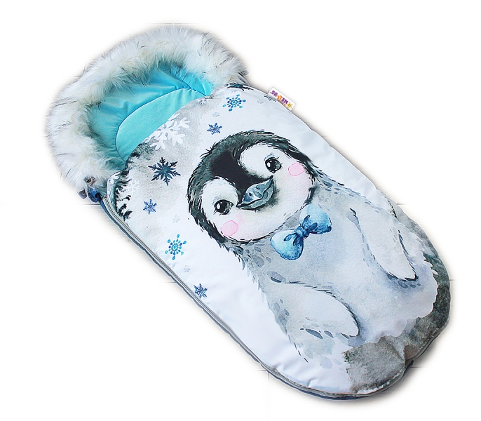 Fusak Baby Nellys Winter Friends Lux velvet s kožešinkou, 105x55 cm - tučňák /tyrkys