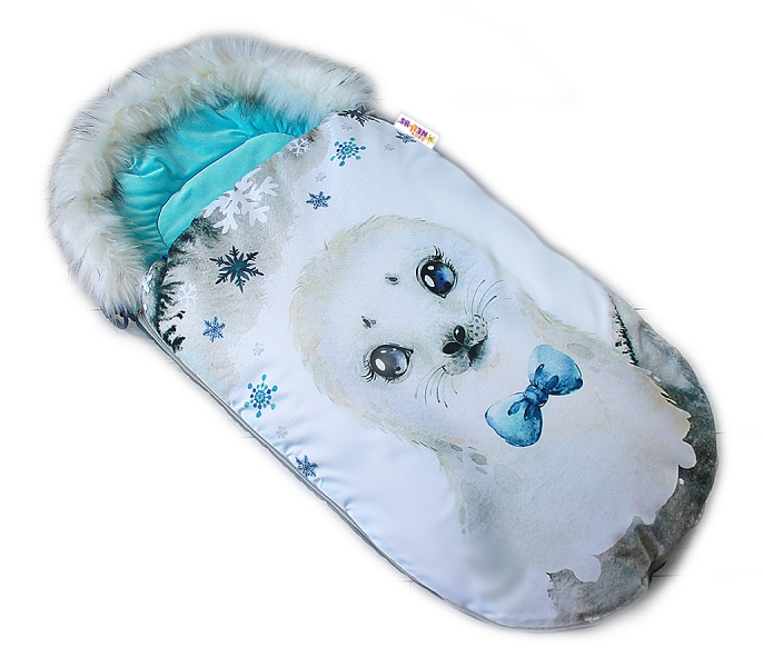 Fusak Baby Nellys Winter Friends Lux velvet s kožešinkou, 105x55 cm - lachtan/tyrkys