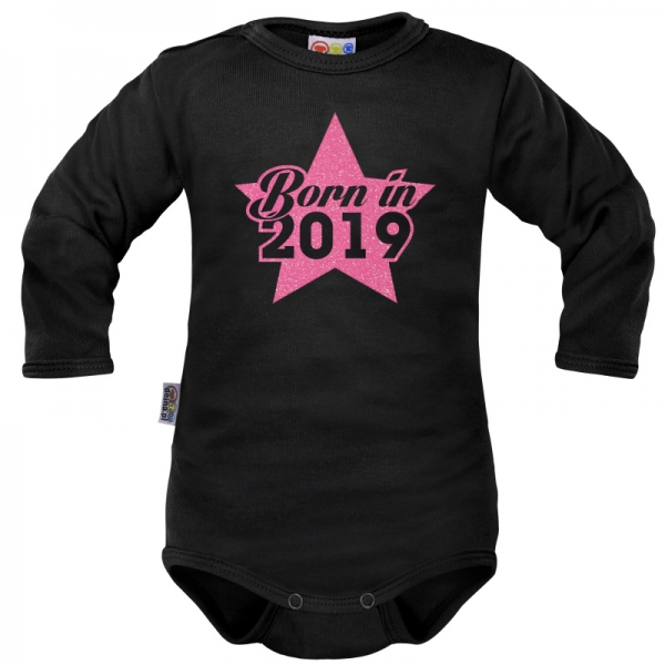 Body dlouhý rukáv Dejna Born in 2019 - černo/růžové, vel. 74