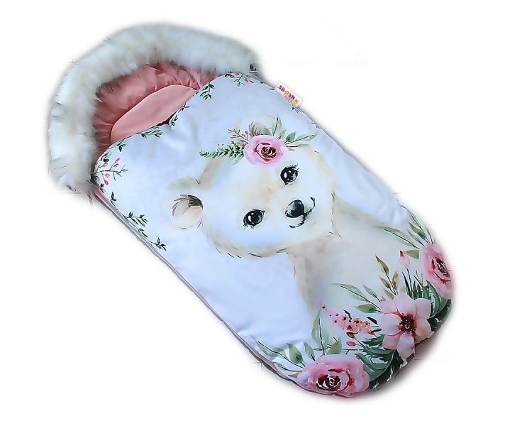 Fusak Baby Nellys Winter Friends Lux velvet s kožešinkou, 105x55 cm - medvíd./pudrově růž.