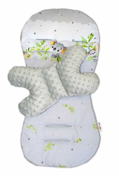 Sada do kočárku Baby Nellys minky, podložka + polštářek - Medvídek Koala, šedá
