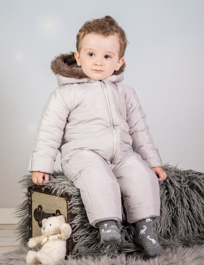 Kombinéza s kapucí a kožíškem Baby Nellys ®prošívaná, bez šlapek - sv. šedá, Velikost: 74 (6-9m)