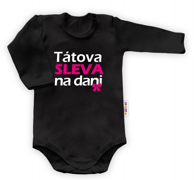 Body dlouhý rukáv Dejna Tátova sleva na dani, černé - růžovo/bílý potisk, vel. 80