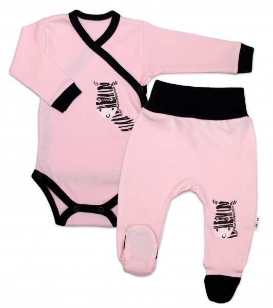 Baby Nellys 2-dílná sada body dl. rukáv + polodupačky, růžová - Zebra, vel. 74, Velikost: 74 (6-9m)