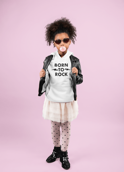 KIDSBEE Krásná dětská dívčí mikina s kapucí Born to Rock - bílá, vel. 140
