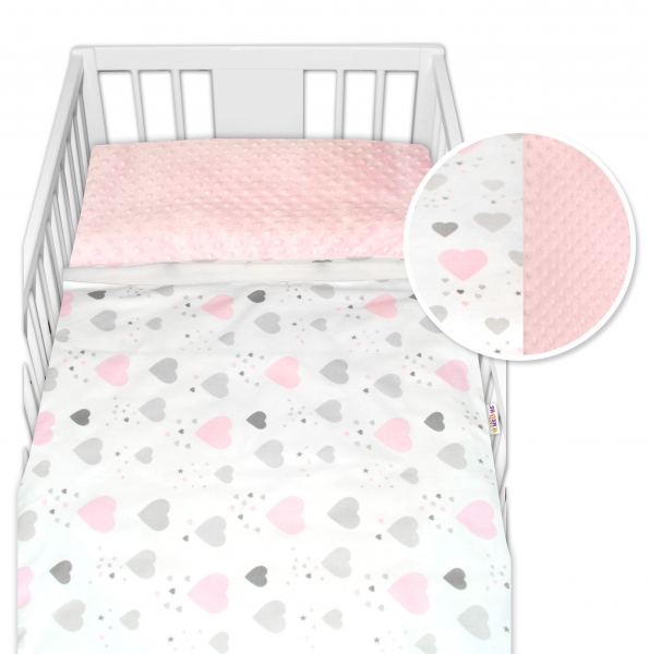 2-dílné bavlněné povlečení s minky Baby Nellys - srdíčka, růžová/růžová, 135x100cm