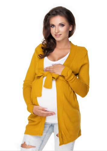 Be MaaMaa Těhotenský kardigan/svetr s páskem - hořčicový, Velikost: UNI