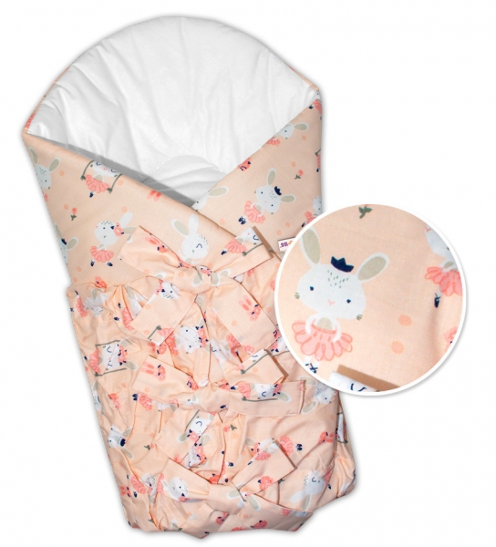 Baby Nellys Klasická retro šněrovací zavinovačka  Králiček - meruňková/bílá