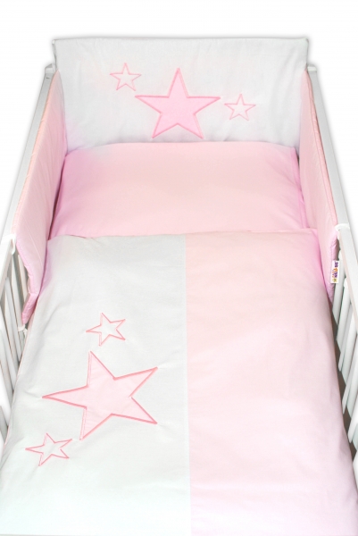 Baby Nellys 5-dílná sada do postýlky Baby Stars - růžová,  135x100 cm