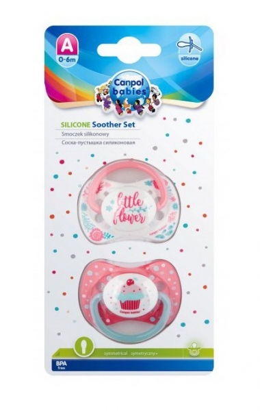 Sada 2 ks symetrických dudlíků, 0 - 6 m, Canpol Babies - Little flower, Cupcake